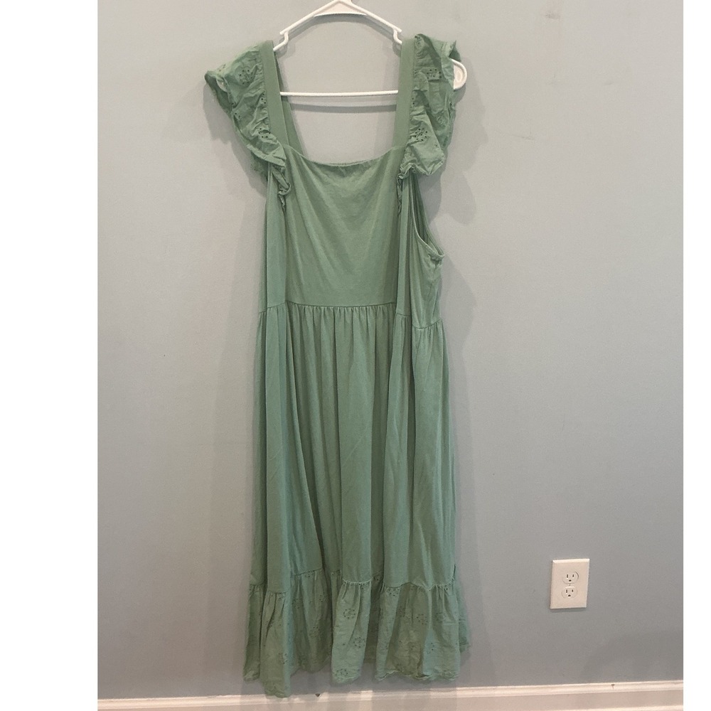 J.Crew Womens Cottagecore Cotton Tiered Midi Dress XL Sage Green Smocked Eyelet